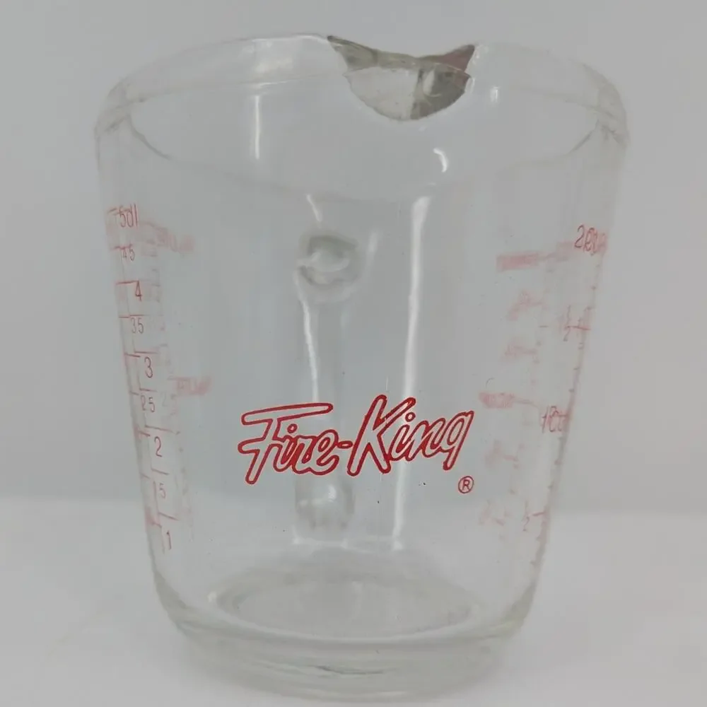 VINTAGE Fire-King 20 oz Glass Measuring Cup Vintage Red Lettering USA Made